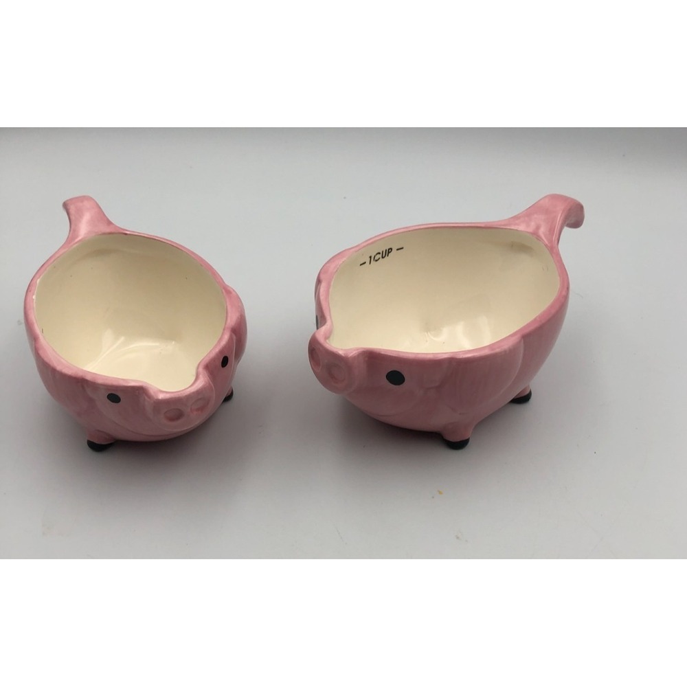 2 Nesting Stacking Pig Measuring Bowls 1 Cup, 1.5 Cup Replacement Pink Ceramic